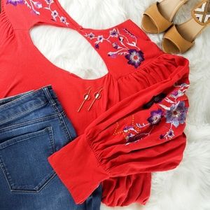 SOLD NWT Free People Red Lita Cutout Top